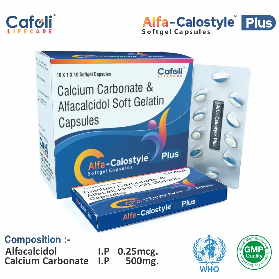 Alfacalcidol 0.25mcg + Calcium Carbonate 500mg Softgel at Best Price in PCD Medical Pharma for Bone Health